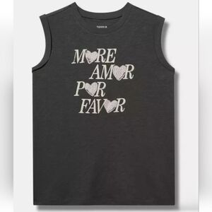 NWT Torrid 2 "More Amor Por Favor" Roll Sleeve Muscle Tank Love Sassy 0889-AD
